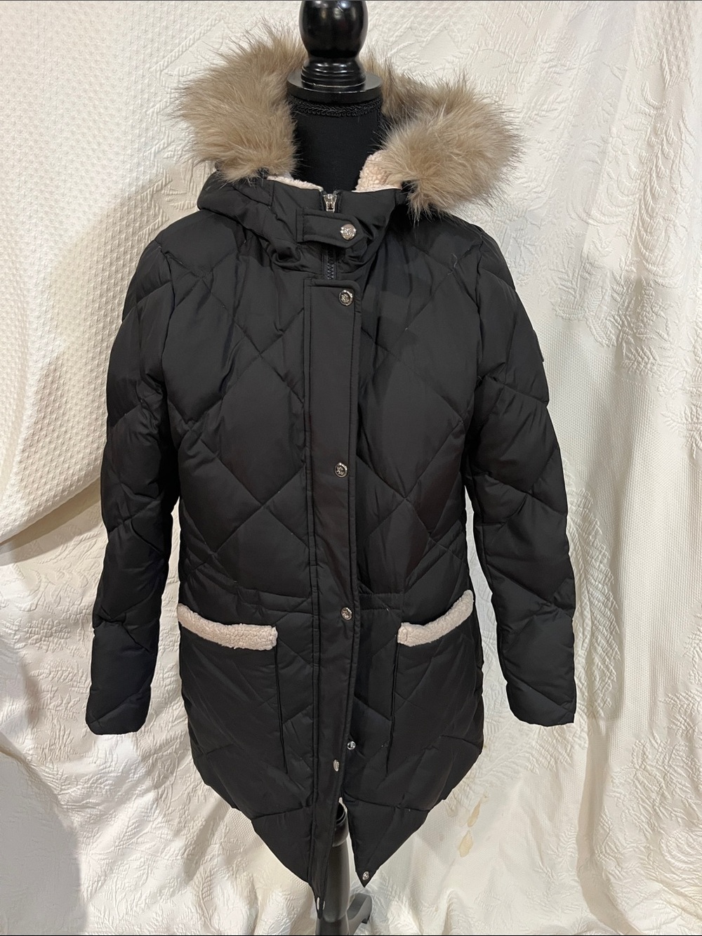Lauren Ralph Lauren hooded black down puffer coat, size medium
